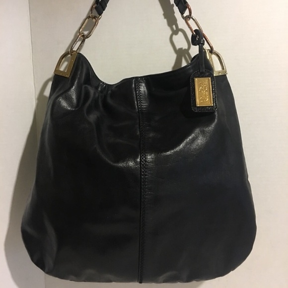 Badgley Mischka black leather lg hobo bag with gold hardware. - Picture 3 of 7